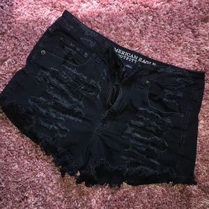 Black American Eagle Hi-Rise Distressed Shorts
